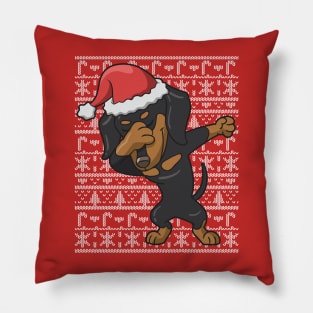 Dabbing Dachshund Ugly Christmas Sweater Pillow