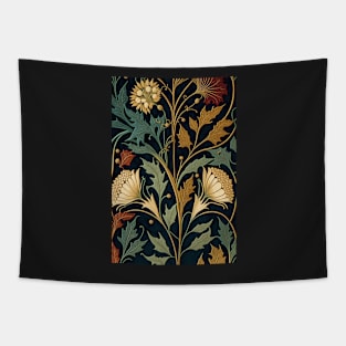 Floral Garden Botanical Print with Fall Gold Flowers and Leaves Tapestry