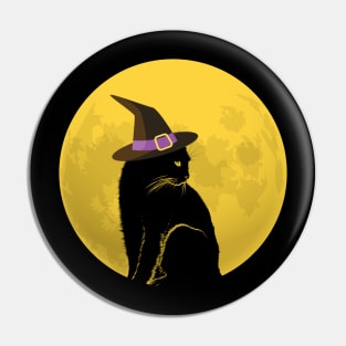 Black Witch Cat and Full Moon Pin