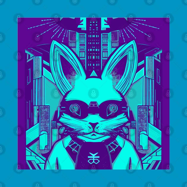 Green retro style cyberpunk rabbit by jen28