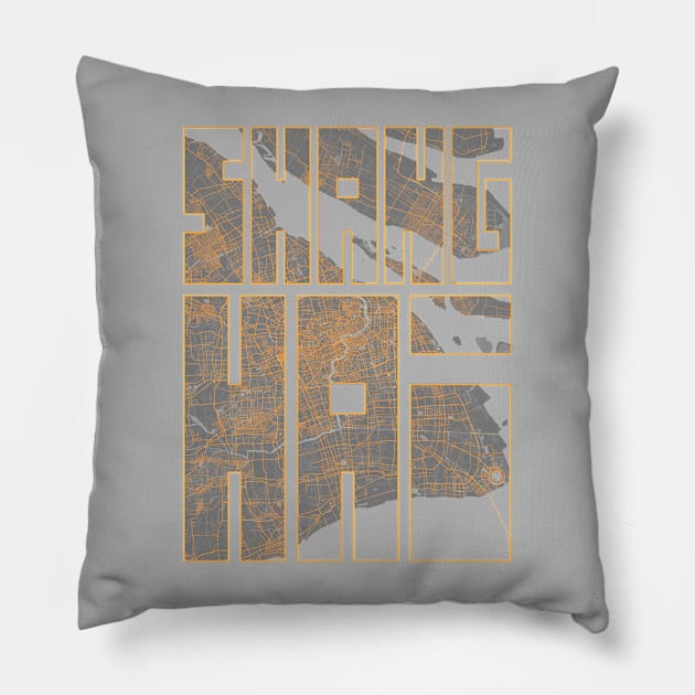 Shanghai, China City Map Typography - Bauhaus Pillow by deMAP Studio