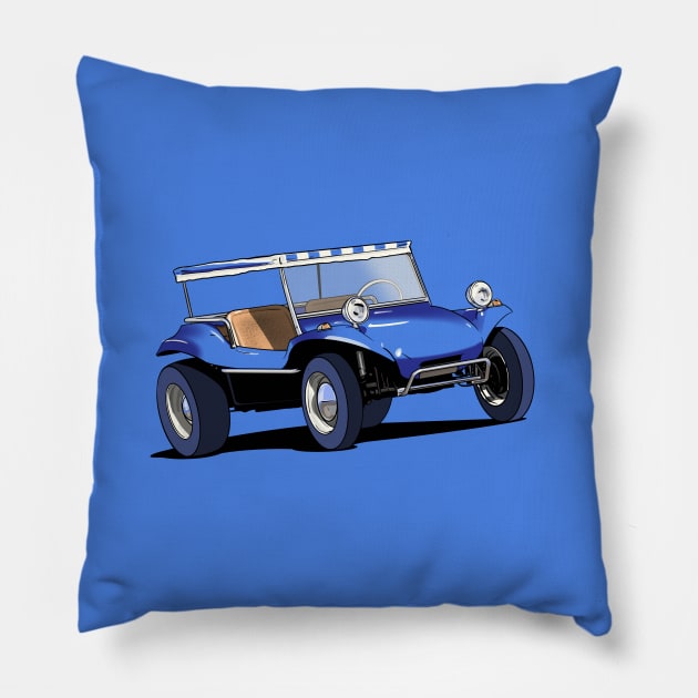 Blue Manx Beach Buggy Pillow by Webazoot