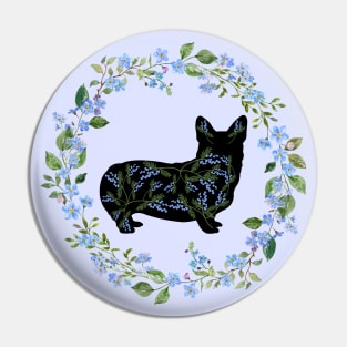 Corgi Silhouette with Spring Wildflower Wreath Pin