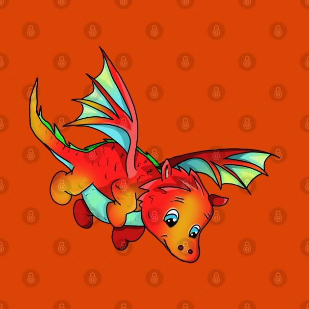 Cute Orange Flying Cartoon Baby Dragon by cuisinecat