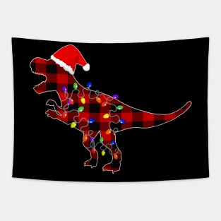 Red Plaid T Rex Christmas Buffalo Dinosaur Lights Family Pajamas Gift Tapestry
