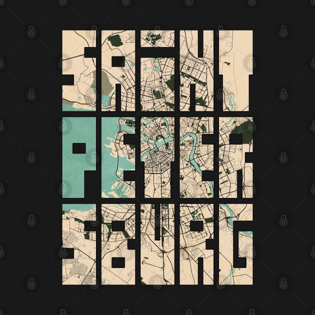 Saint Petersburg, Russia City Map Typography - Vintage by deMAP Studio