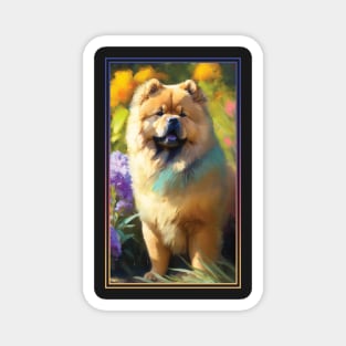 Chow Chow Dog Vibrant Tropical Flower Tall Digital Oil Painting Portrait Magnet