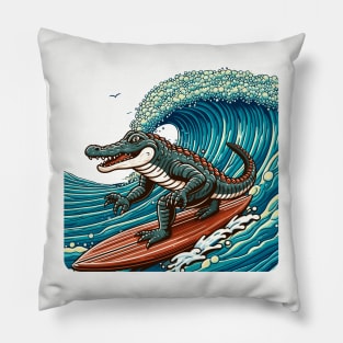 crocodile surfer Pillow
