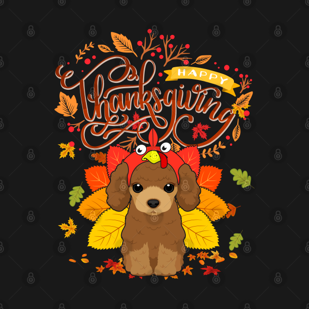 Disover Poodle Wearing Turkey Hat Fall Autumn Thanksgiving - Poodle Wearing Turkey Hat - T-Shirt