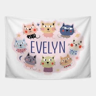 Evelyn name with cartoon cats Tapestry