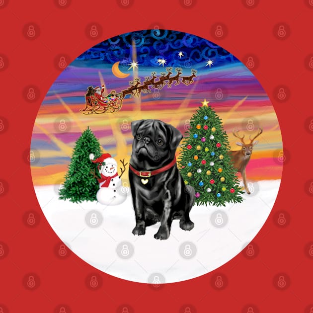 A Black Pug Watches Santa Take Off into the Sunset by Dogs Galore and More