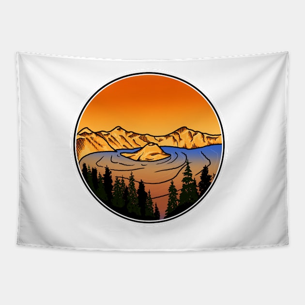 Crater Lake Sunset Tapestry by FernheartDesign