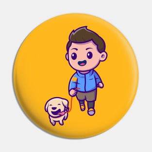 Cute Boy Jogging With Dog Cartoon Pin