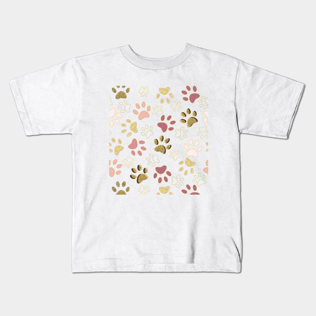 Rose Gold Colored Shining Paw Prints Paw Print Kids T Shirt