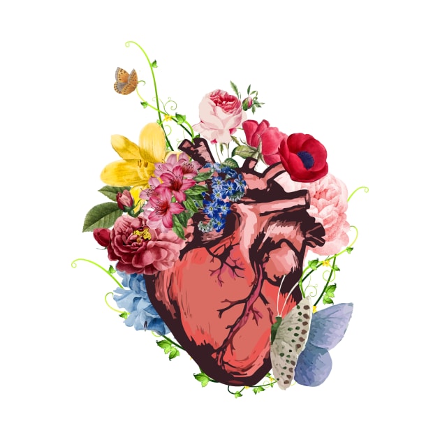 Floral Anatomical Heart with Butterflies by Thor