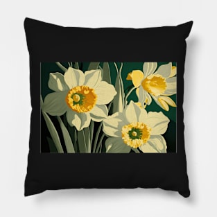 Floral Garden Botanical Print with Daffodils Pillow