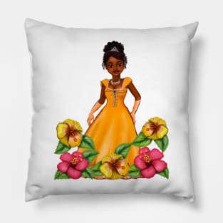 Princess Coco with hibiscus flowers  ! beautiful  black girl with Afro hair, brown eyes and dark brown skin. Hair love ! Pillow