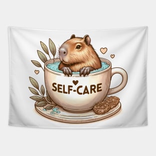 Self-care Capybara Bathing in Coffee/Tea Cup Tapestry