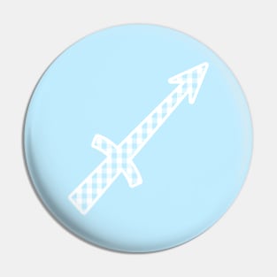 Sagittarius Zodiac Horoscope Symbol in Pastel Blue and White Gingham Pattern Pin