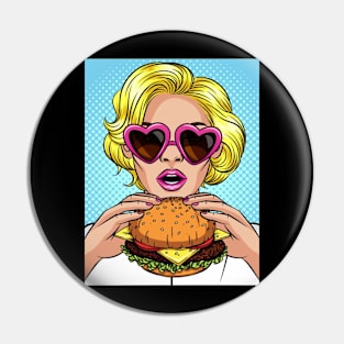 Yellow girl burger popart Pin