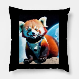 Happy Red Panda Spaceman Artwork Pillow