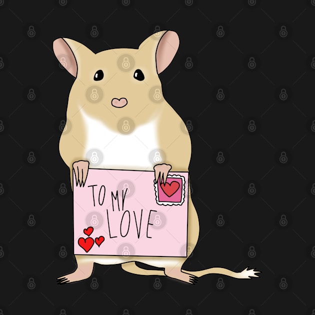 Cute golden gerbil holding love letter by Becky-Marie