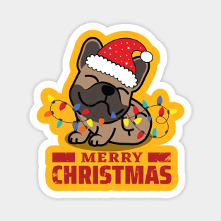Happy French Bulldog Tangled Up In Christmas Lights Magnet