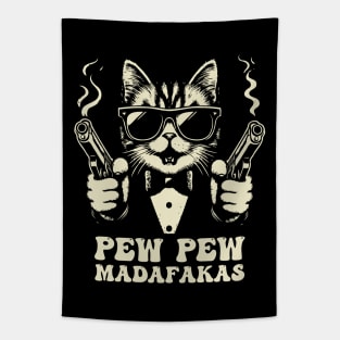 Pew Pew Madafakas Crazy Vintage Funny Cat Tapestry
