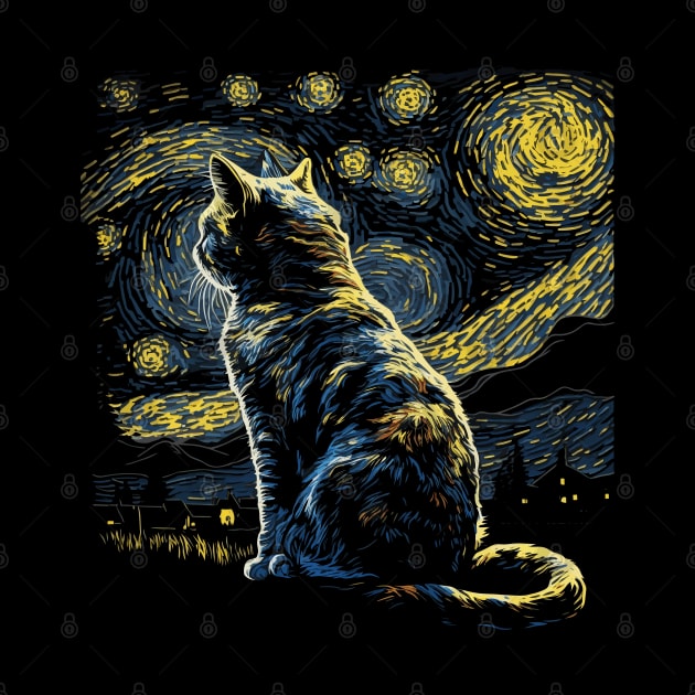 Starry Night Inspired Cat Gifts Funny Cat by KsuAnn