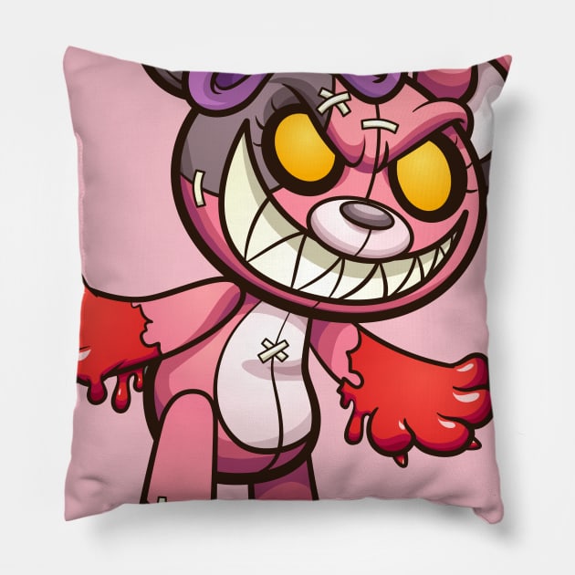 Scary teddy bear Pillow by memoangeles