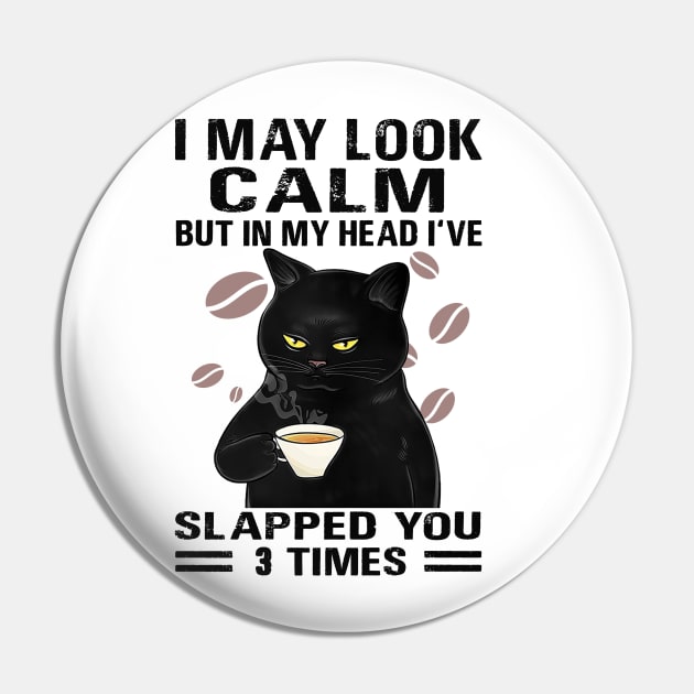 Black Cat Drink Coffee I May Look Calm But In My Head I’ve Slapped You 3 Times Pin by binnacleenta