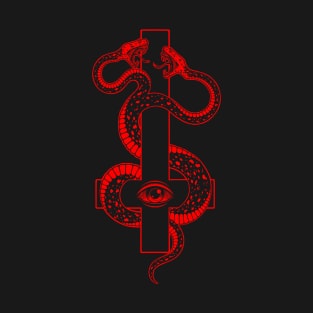 inverted cross. satanic two-headed serpent T-Shirt