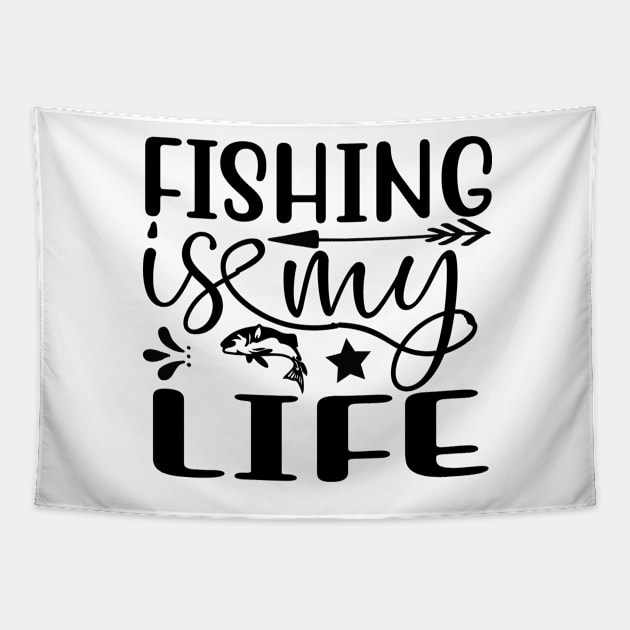 Wishing I Was Fishing - Less Talk More Fishing - Gift For Fishing Lovers, Fisherman - Black And White Simple Font Tapestry by Famgift