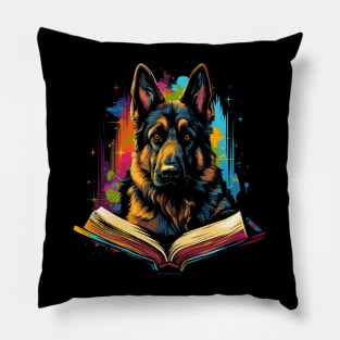 German Shepherd Reads Book Pillow