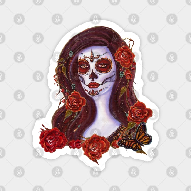 Autumn Rose day of the dead art by Renee Lavoie Magnet by ReneeLLavoie