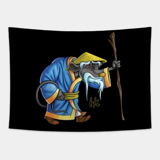 Old mouse with a walking stick greeting Tapestry