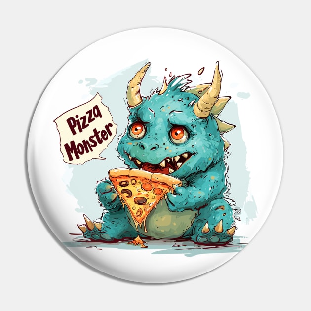 Cute Pizza Eating Monster Pin by Obotan Mmienu