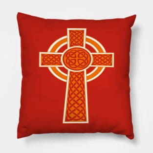 Ornamental Celtic High Cross Decorative Knotwork Orange and White Pillow