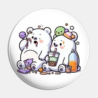 two polar bears drunk on boba Pin