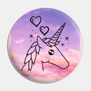 Unicorn With Pink & Purple Sky & Clouds Pin