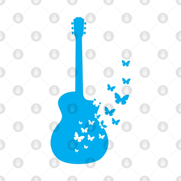 Acoustic Guitar Silhouette Turning Into Butterflies Blue by nightsworthy