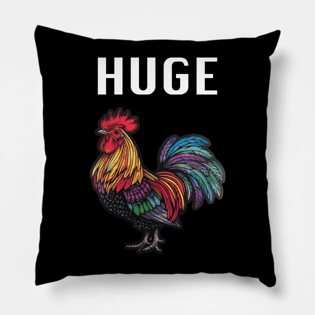 Huge Rooster (with White Lettering) Pillow by VelvetRoom