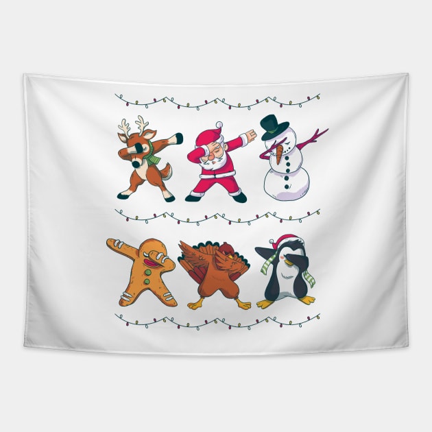 Christmas Dabbing Santa Reindeer Snowman Penguin Gingerbread Cookie Funny Kids Tapestry by Evoke Collective