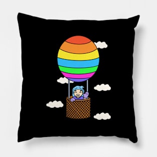 Cute girl ride hot air balloon Pillow