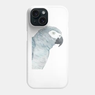 african grey watercolor parrot portrait Phone Case