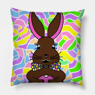 CHOCOLATE Funny Easter Bunny With Eggs Pillow