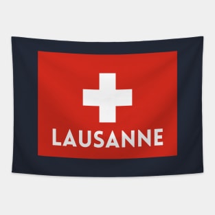 Lausanne City in Swiss Flag Tapestry