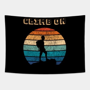 Climb On Outdoor Sports Retro Sunset Design Tapestry