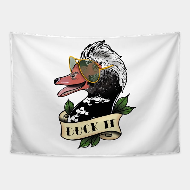 Duck it! Tapestry by Jurassic Ink