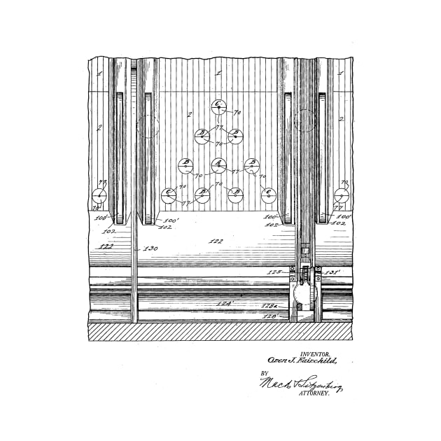 Automatic Bowling Mechanism Vintage Patent Hand Drawing by TheYoungDesigns